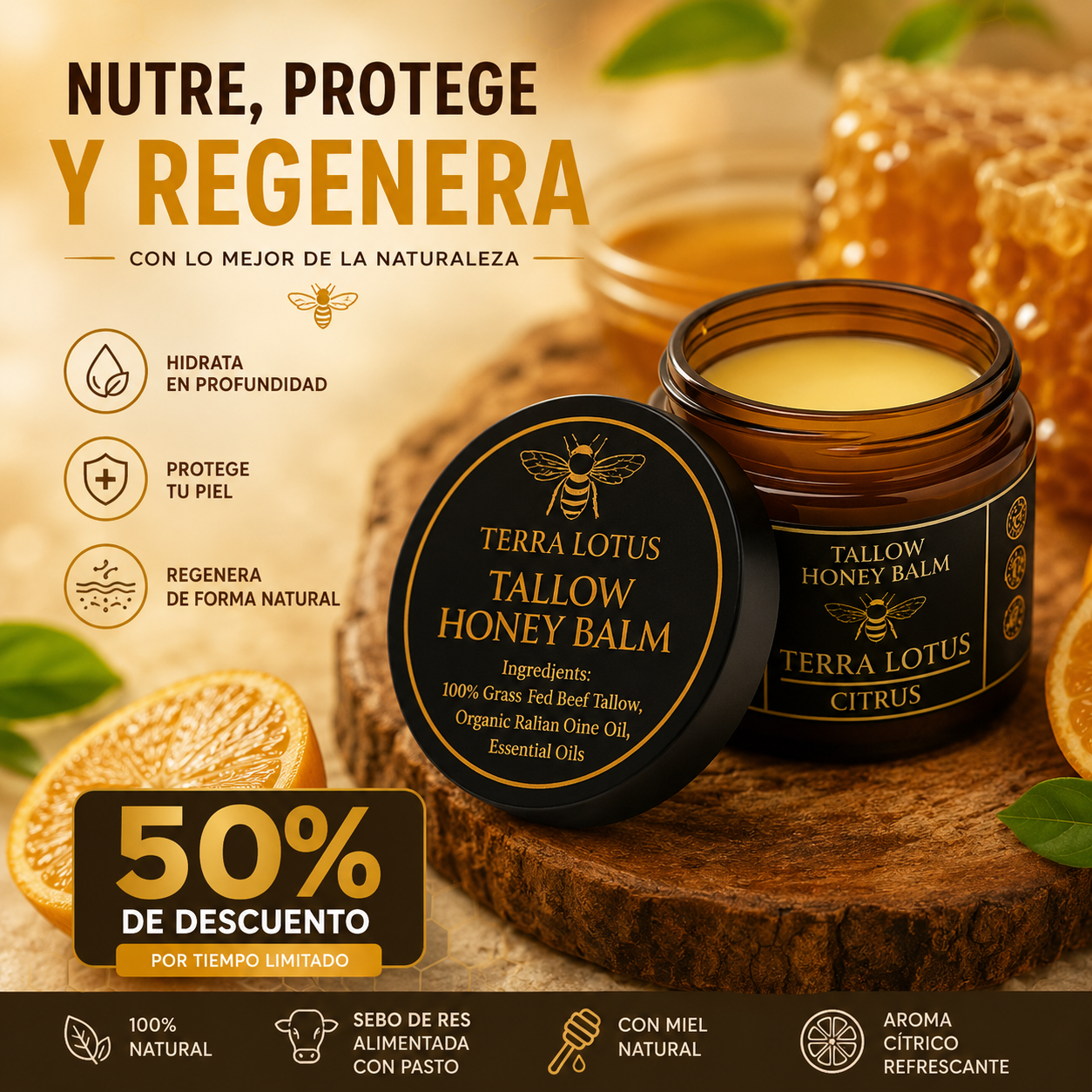 Bálsamo Orgánico de Sebo de Res y Miel - ELIMINA ESTRIAS, ACNE Y LINEAS DE EXPRESION EN SEGUNDOS😲